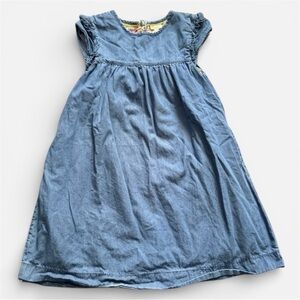 Mini Boden Denim Blue Ruffle Sleeve Dress | Floral Lining | Girls 9–10Y